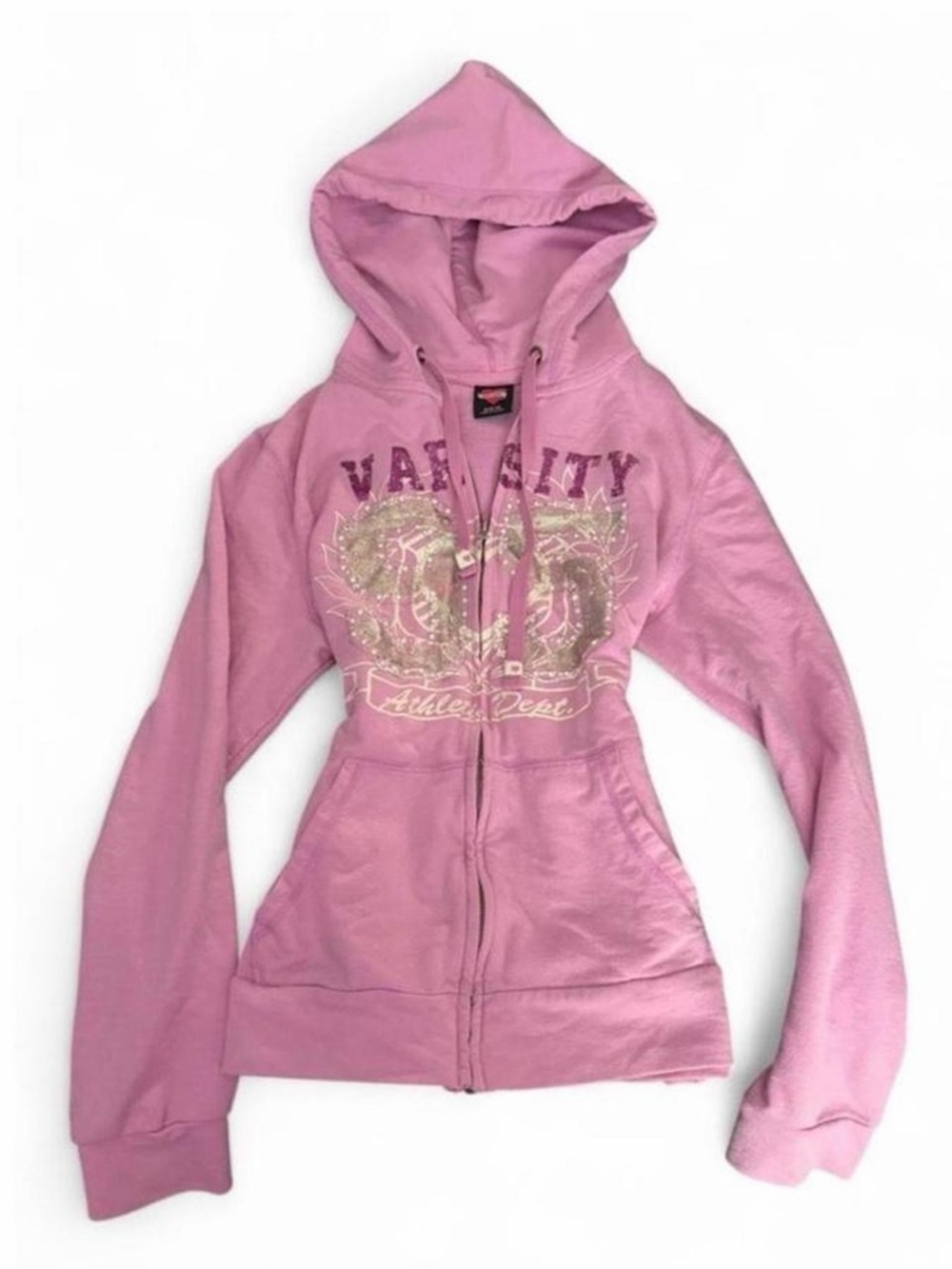Y2K 2000s mcbling varsity rhinestone zip up
